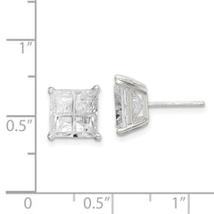 Sterling Silver 8mm Square Cross-cut CZ Basket Set Stud Earrings