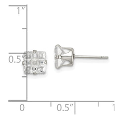 Sterling Silver 6mm Square Snap Set Laser-cut CZ Stud Earrings