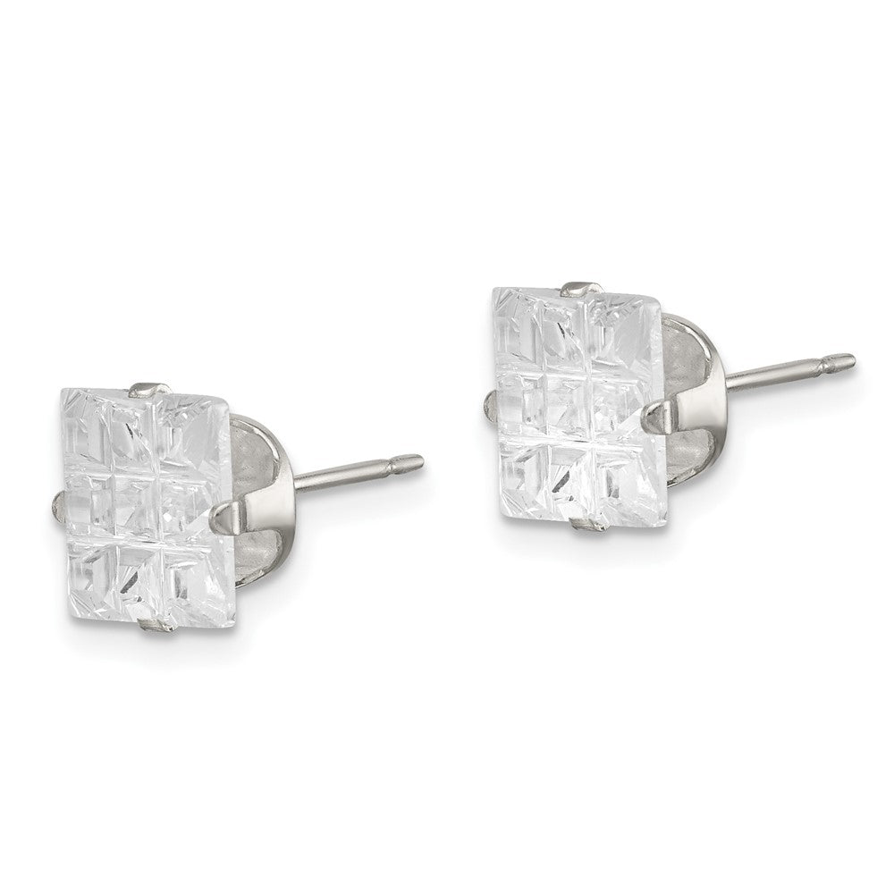 Sterling Silver 8mm Square Snap Set Laser-cut CZ Stud Earrings