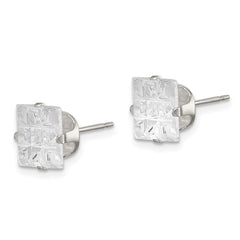 Sterling Silver 8mm Square Snap Set Laser-cut CZ Stud Earrings