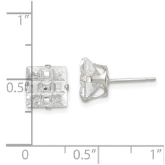 Sterling Silver 8mm Square Snap Set Laser-cut CZ Stud Earrings