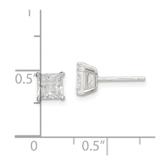 Sterling Silver 5mm Square Laser-cut CZ Basket Set Stud Earrings