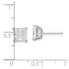 Sterling Silver 6mm Square Laser-cut CZ Basket Set Stud Earrings