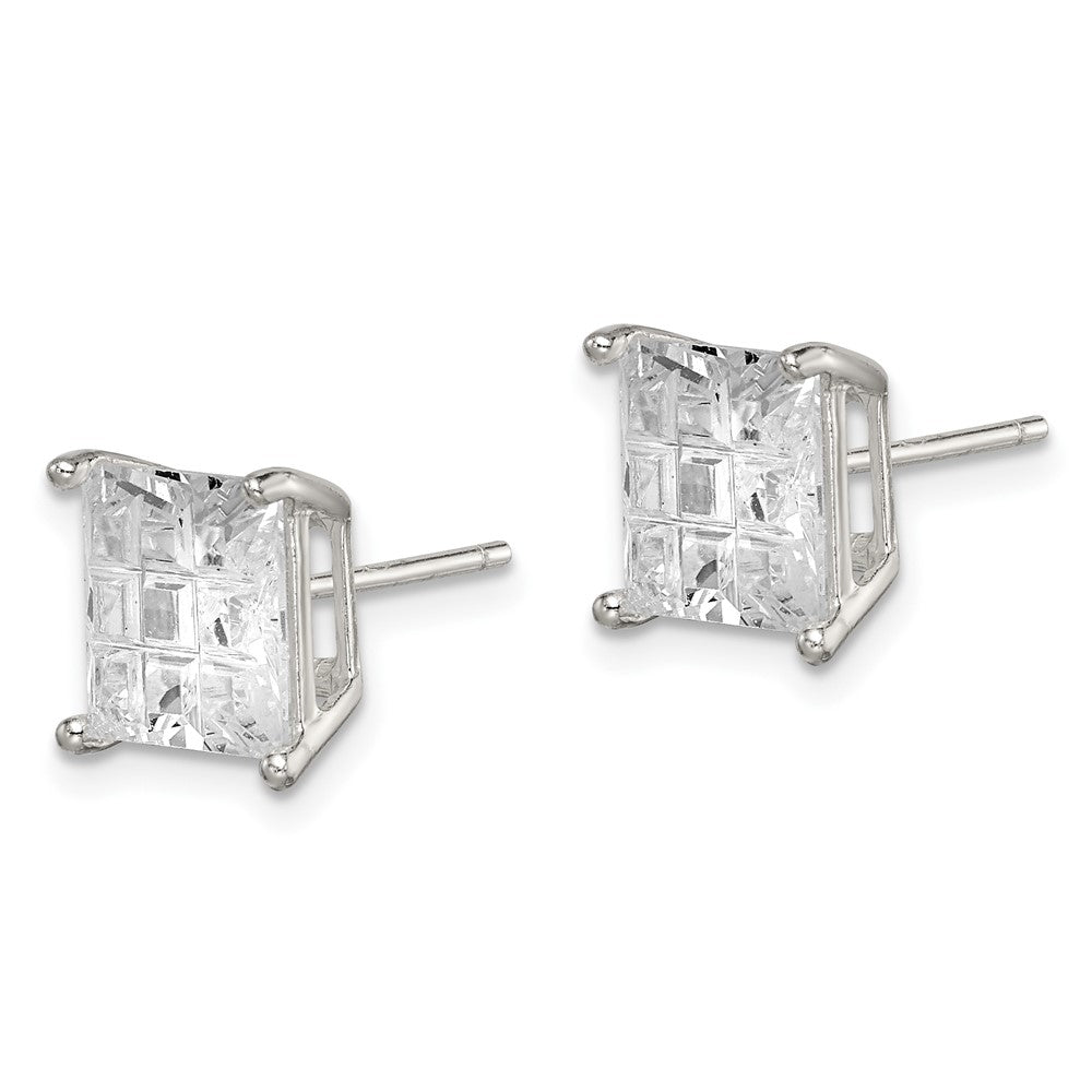 Sterling Silver 8mm Square Laser-cut CZ Basket Set Stud Earrings