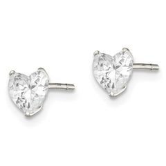 Sterling Silver 5mm Heart 3 Prong Basket Set CZ Stud Earrings