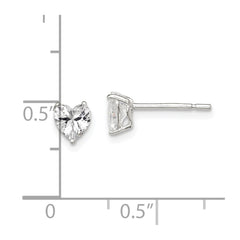 Sterling Silver 5mm Heart 3 Prong Basket Set CZ Stud Earrings