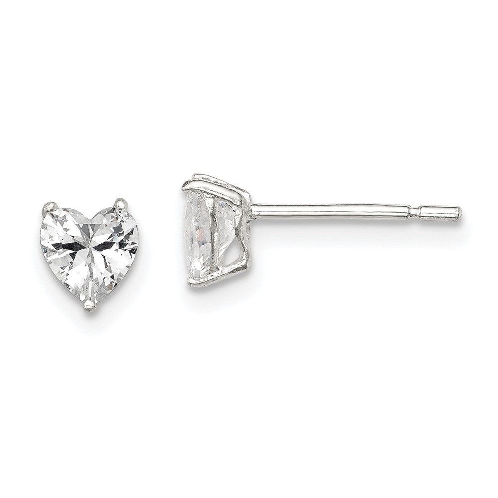 Sterling Silver 5mm Heart 3 Prong Basket Set CZ Stud Earrings