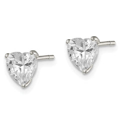 Sterling Silver 6mm Heart 3 Prong Basket Set CZ Stud Earrings