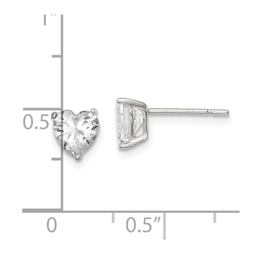 Sterling Silver 6mm Heart 3 Prong Basket Set CZ Stud Earrings