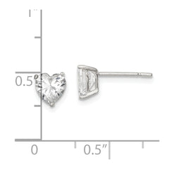 Sterling Silver 6mm Heart 3 Prong Basket Set CZ Stud Earrings