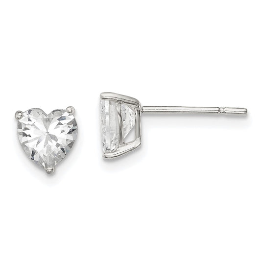 Sterling Silver 6mm Heart 3 Prong Basket Set CZ Stud Earrings