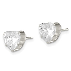 Sterling Silver 7mm Heart Snap Set CZ Stud Earrings