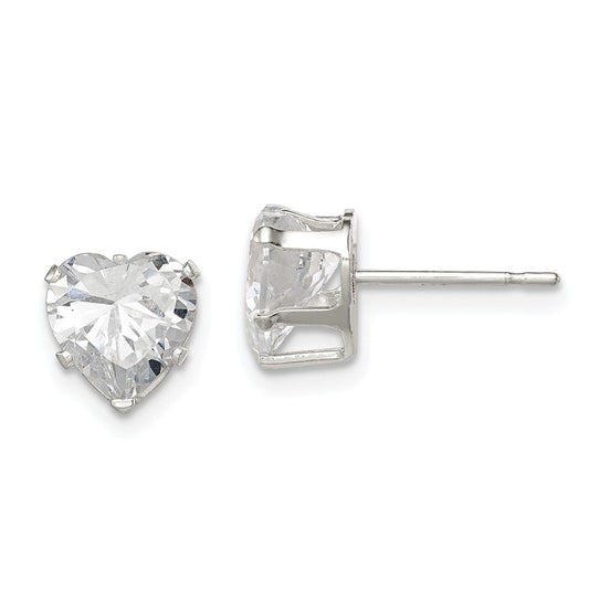 Sterling Silver 7mm Heart Snap Set CZ Stud Earrings