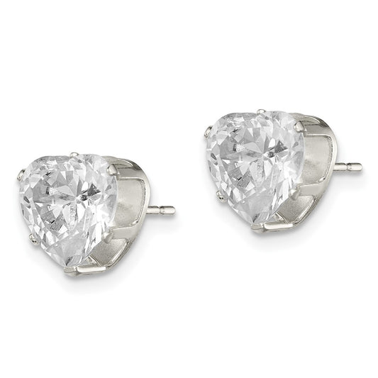 Sterling Silver 8mm Heart Snap Set CZ Stud Earrings