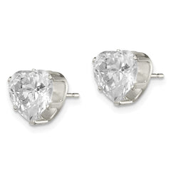 Sterling Silver 8mm Heart Snap Set CZ Stud Earrings