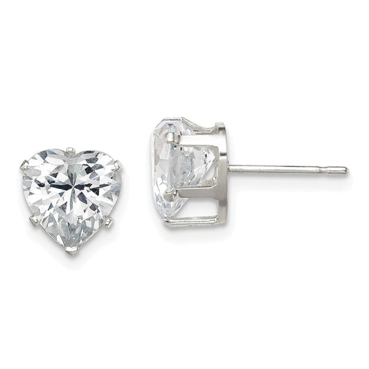 Sterling Silver 8mm Heart Snap Set CZ Stud Earrings