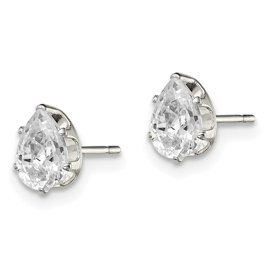 Sterling Silver 6x4 Pear Snap Set CZ Stud Earrings