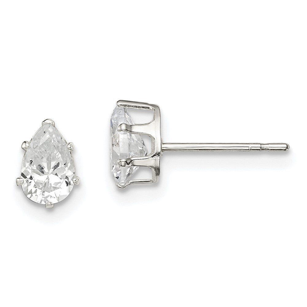 Sterling Silver 6x4 Pear Snap Set CZ Stud Earrings