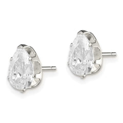 Sterling Silver 8x5 Pear Snap Set CZ Stud Earrings