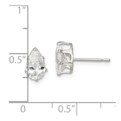 Sterling Silver 8x5 Pear Snap Set CZ Stud Earrings