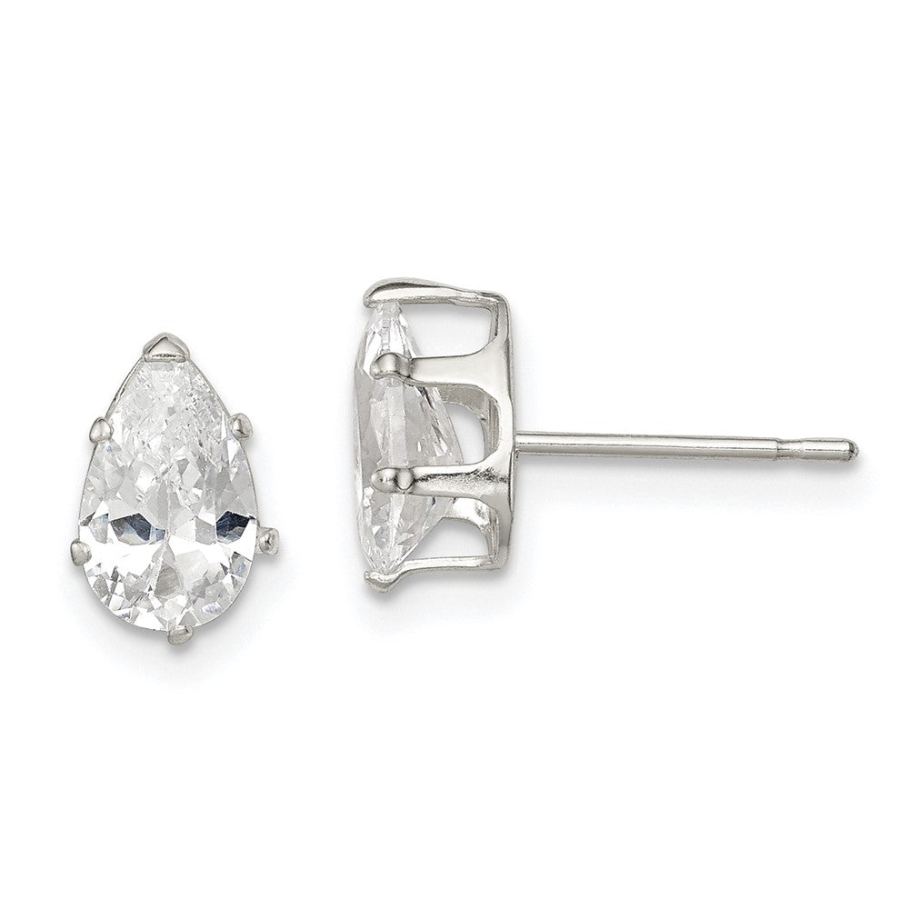 Sterling Silver 8x5 Pear Snap Set CZ Stud Earrings