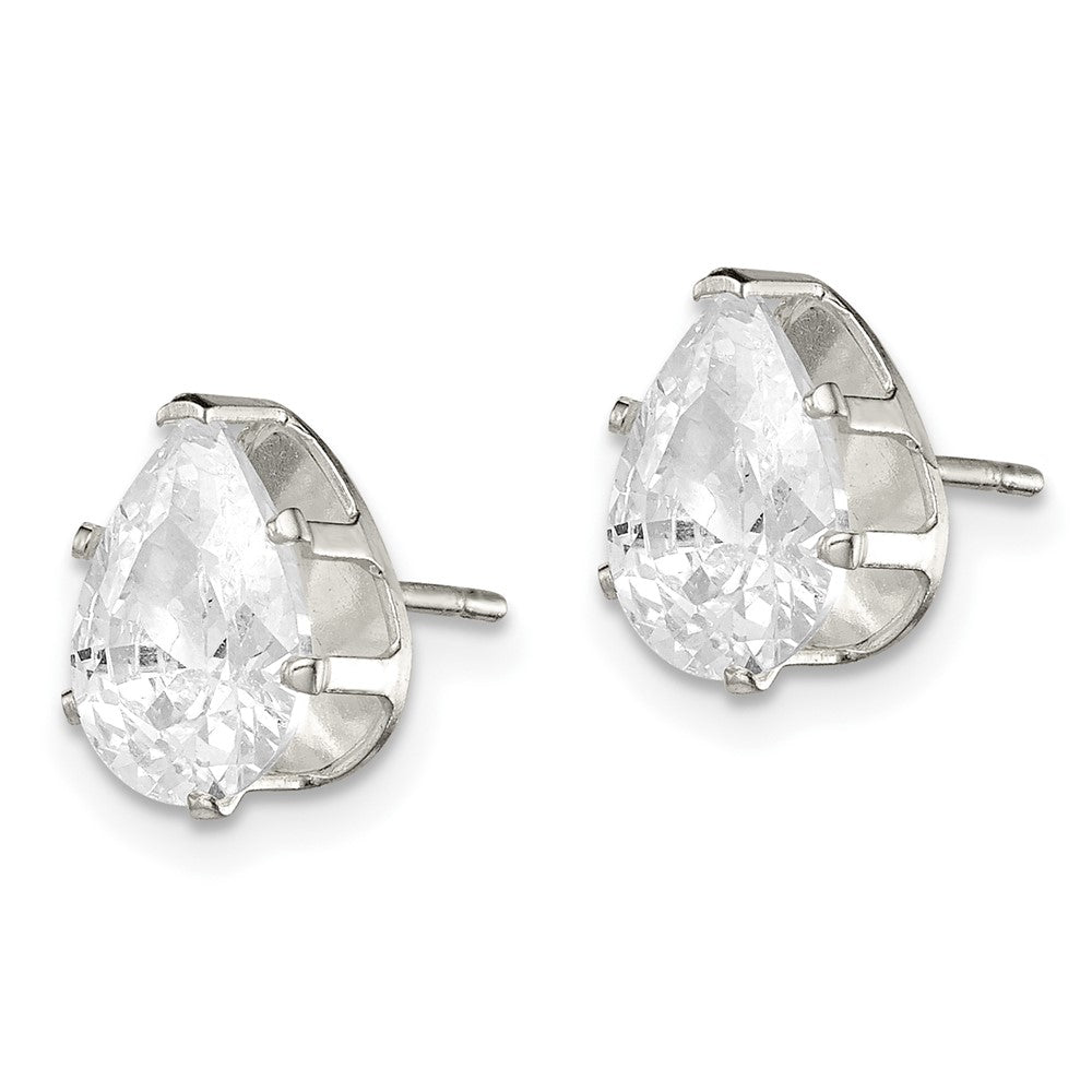 Sterling Silver 9x6 Pear Snap Set CZ Stud Earrings