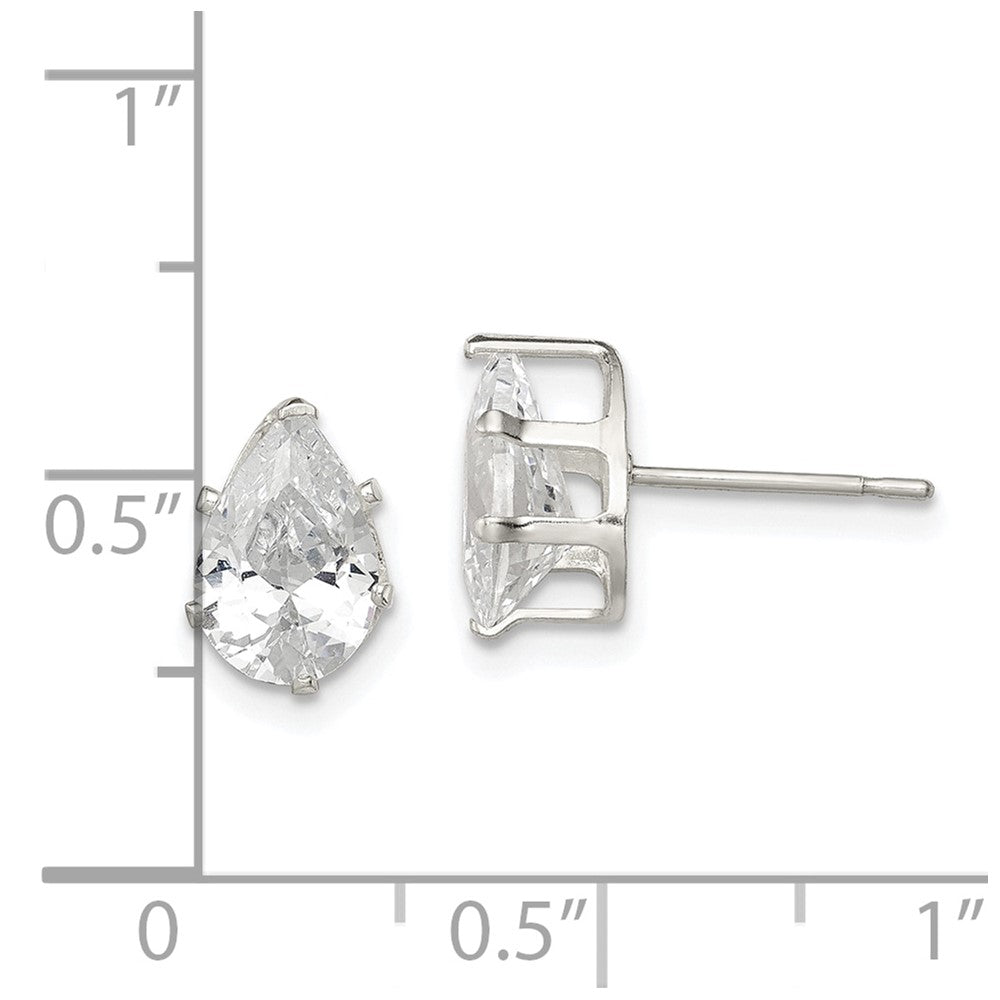 Sterling Silver 9x6 Pear Snap Set CZ Stud Earrings