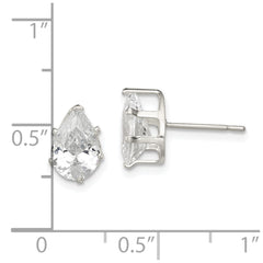 Sterling Silver 9x6 Pear Snap Set CZ Stud Earrings