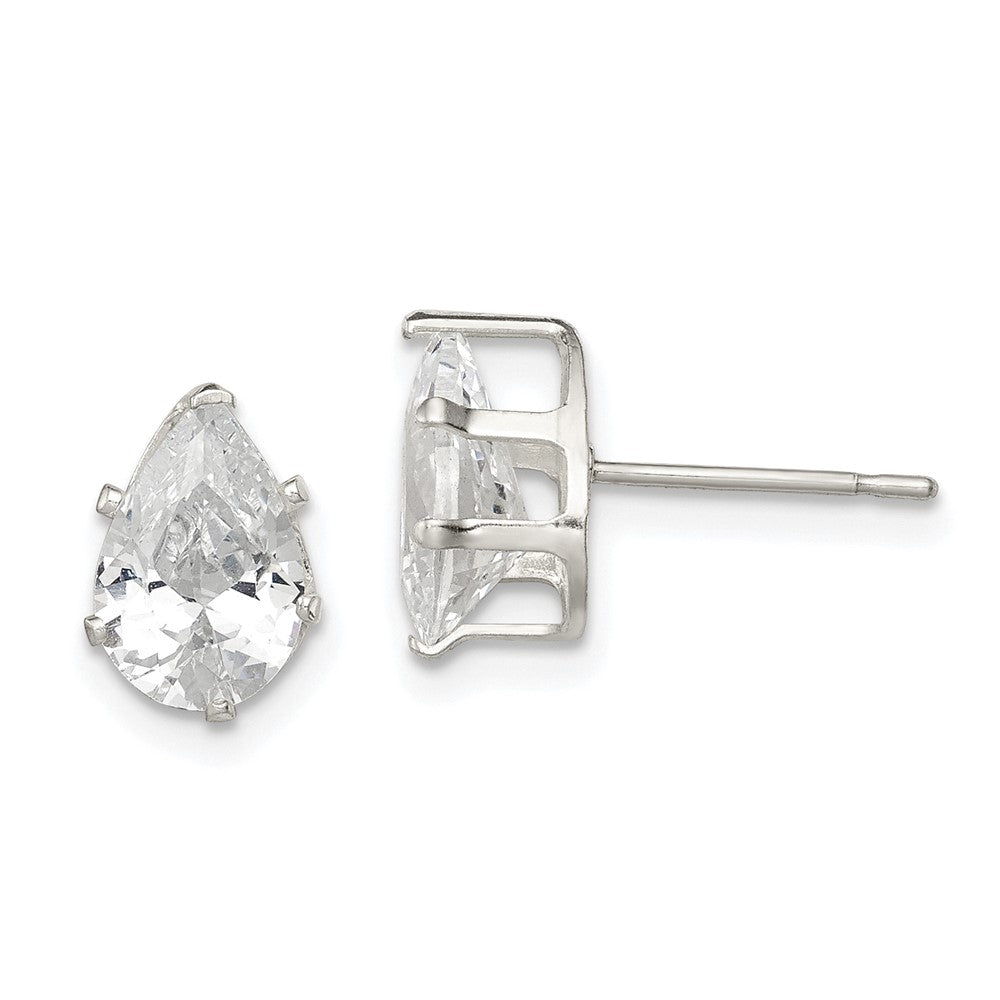 Sterling Silver 9x6 Pear Snap Set CZ Stud Earrings