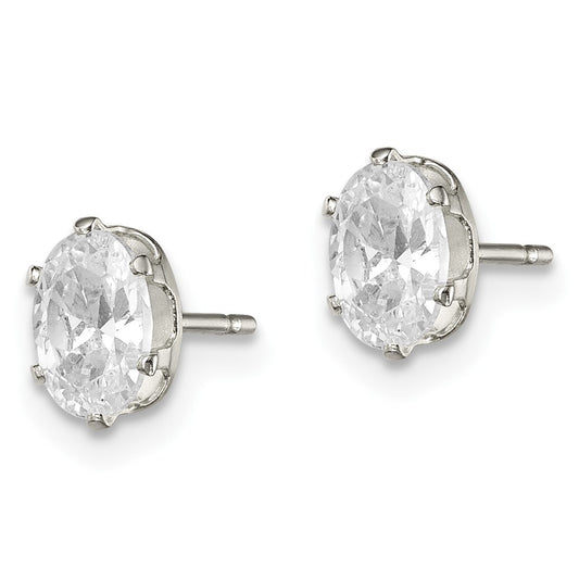 Sterling Silver 6x4 Oval Snap Set CZ Stud Earrings