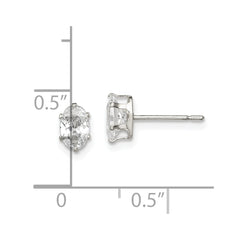 Sterling Silver 6x4 Oval Snap Set CZ Stud Earrings