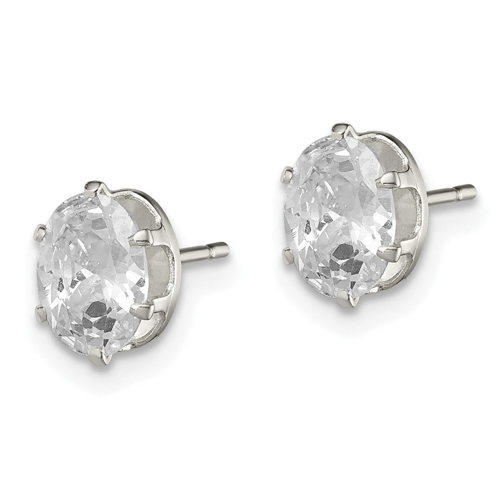 Sterling Silver 7x5 Oval Snap Set CZ Stud Earrings