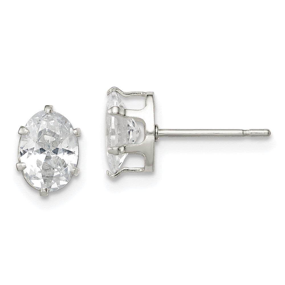 Sterling Silver 7x5 Oval Snap Set CZ Stud Earrings