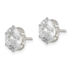 Sterling Silver 8x6 Oval Snap Set CZ Stud Earrings