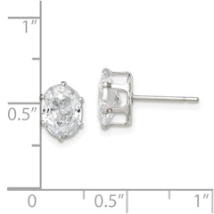 Sterling Silver 8x6 Oval Snap Set CZ Stud Earrings