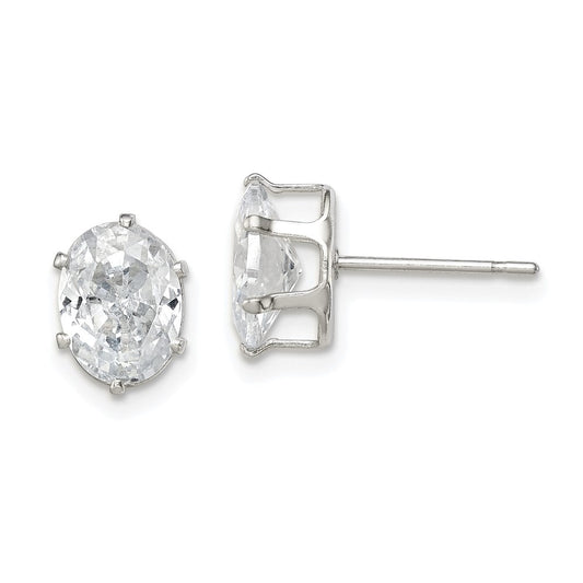 Sterling Silver 8x6 Oval Snap Set CZ Stud Earrings