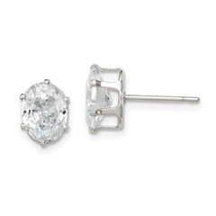 Sterling Silver 8x6 Oval Snap Set CZ Stud Earrings