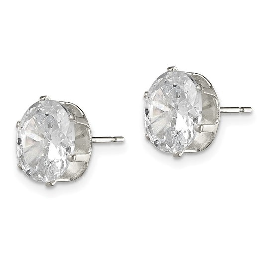 Sterling Silver 9x7 Oval Snap Set CZ Stud Earrings