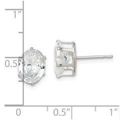 Sterling Silver 9x7 Oval Snap Set CZ Stud Earrings