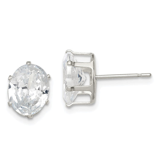 Sterling Silver 9x7 Oval Snap Set CZ Stud Earrings