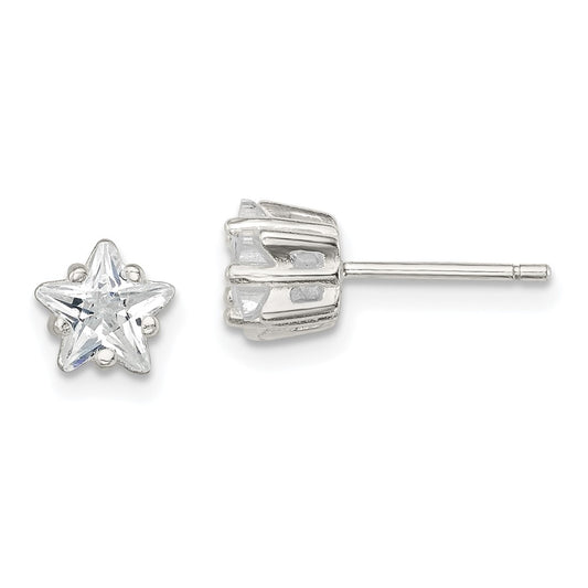 Sterling Silver 6mm Star Basket Set CZ Stud Earrings