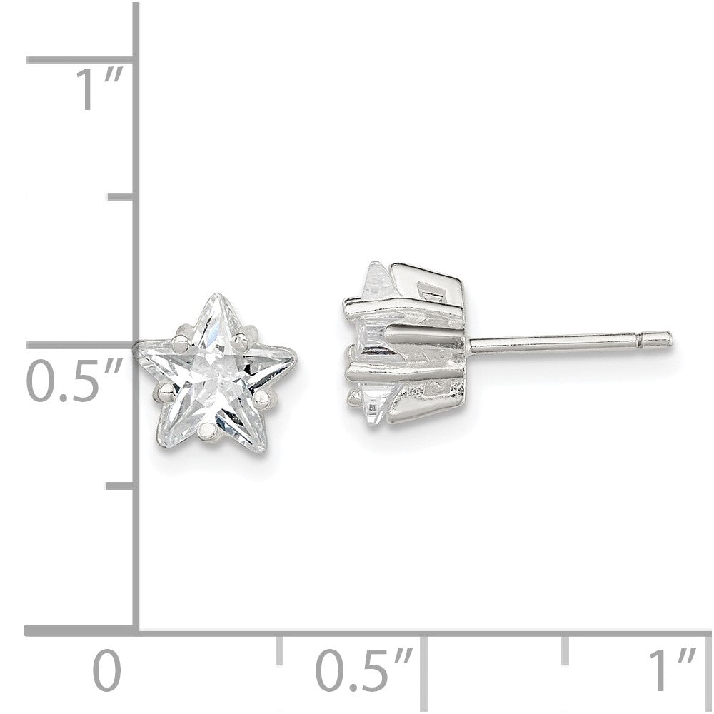 Sterling Silver 7mm Star Basket Set CZ Stud Earrings