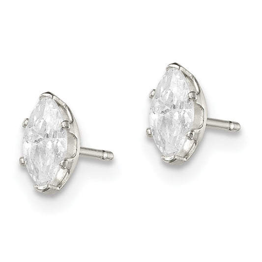 Sterling Silver 6x3 Marquise Snap Set CZ Stud Earrings