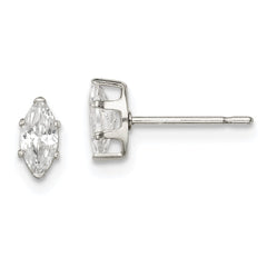 Sterling Silver 6x3 Marquise Snap Set CZ Stud Earrings