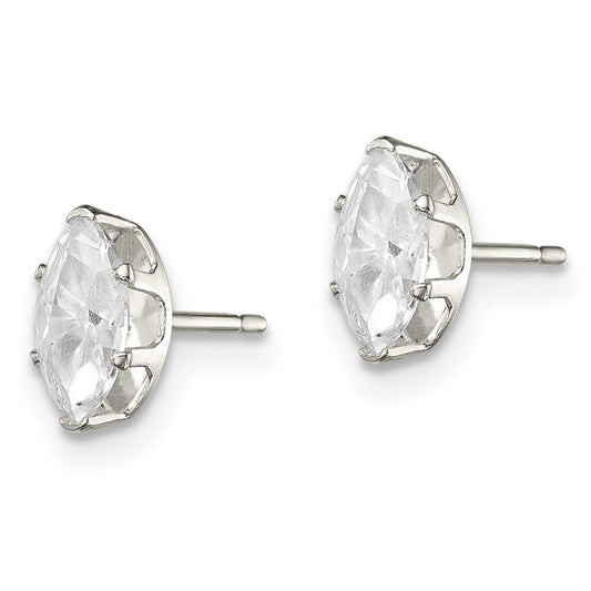 Sterling Silver 7x3.5 Marquise Snap Set CZ Stud Earrings