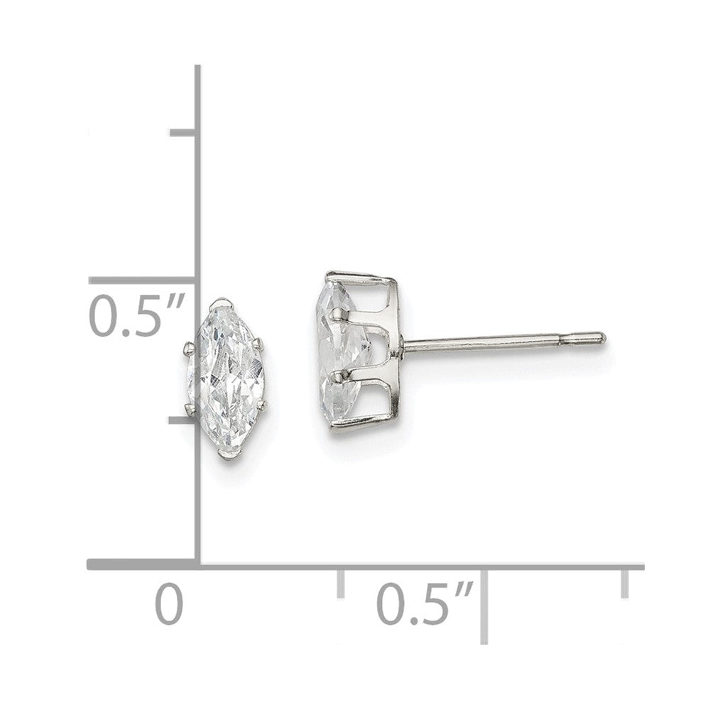 Sterling Silver 7x3.5 Marquise Snap Set CZ Stud Earrings