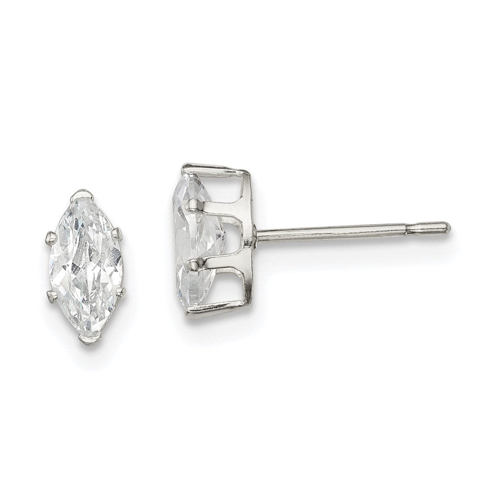 Sterling Silver 7x3.5 Marquise Snap Set CZ Stud Earrings