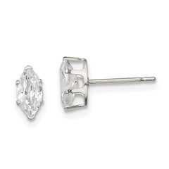 Sterling Silver 7x3.5 Marquise Snap Set CZ Stud Earrings