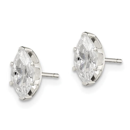 Sterling Silver 8x4 Marquise Snap Set CZ Stud Earrings