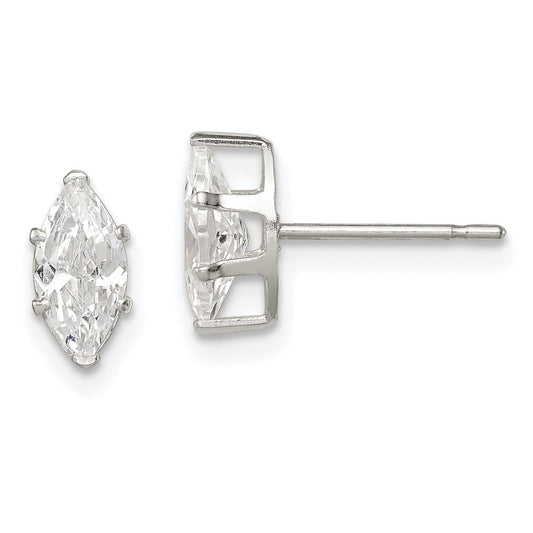 Sterling Silver 8x4 Marquise Snap Set CZ Stud Earrings